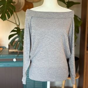 Free People We The Free Stone Grey Palisades Off Shoulder Thermal Sweater - XS